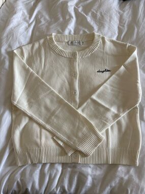 Daughter Cream Crewneck Button Cardigan Sweater